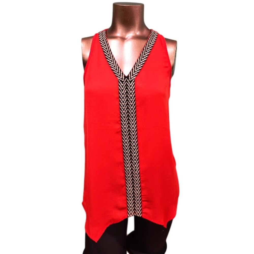 THML Racer Back Sleeveless V-Neck Top with Wide Trim, Dark Orange, Size S